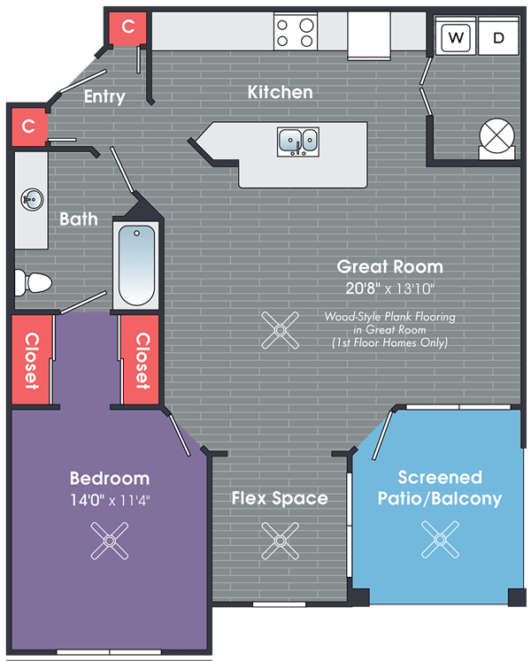 A Floor Plan Of A One Bedroom Apartment 