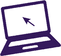 A purple laptop with an arrow pointing at it.