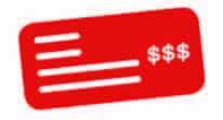A red and white rectangle with white lines and a dollar sign.