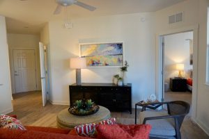 Your apartment living room with the right television and a couch.