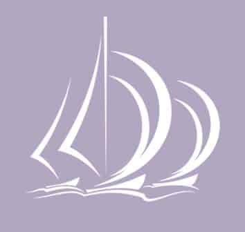 A white sailboat logo on a purple background for apartments.