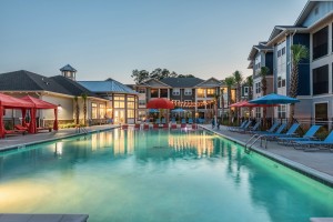 Apartments for rent in Bluffton, SC - Pool Area Lit Up at Night 