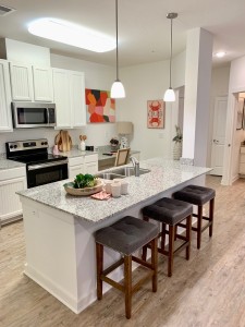 2 Bedroom Apartments for rent in Bluffton, SC - Model Apartment Kitchen with Breakfast Bar             